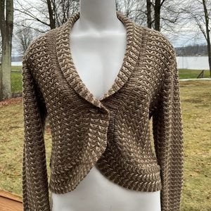 Tribal cropped shawl neck sweater L